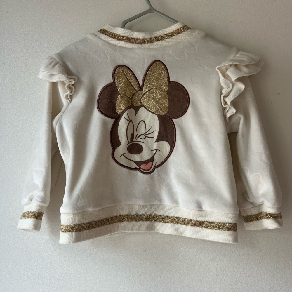 Disney Baby Minnie Mouse Zip-Up Jacket 18M – White Ruffle Sleeve Bomber Style - Picture 7 of 9